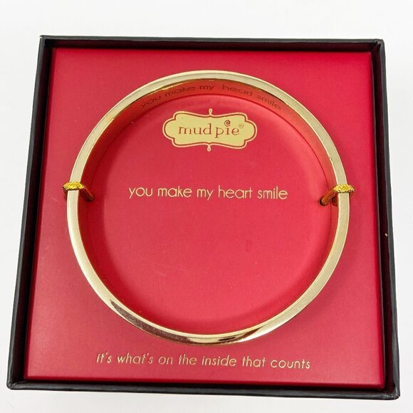 MUD PIE | Friendship Hidden Message Black Bangle Gold Plated - Picture 2 of 6